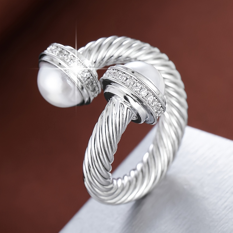Adjustable Open Ring for Women Geometric Zirconia Platinum Plated Copper